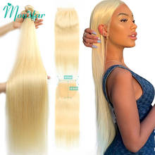 Monstar Blonde Brazilian Hair Weave 613 Bundles with 4*4 Lace Closure,613 Closure with Bundle Straight Remy Human Hair Extension 2024 - buy cheap