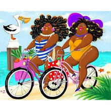 FSBCGT Ride A Bike Woman Beach Fat lady DIY Painting By Numbers Adults Drawing On Canvas Oil Coloring By Numbers Wall Art Decor 2024 - buy cheap