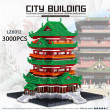 Bloco de micro diamantes de arquitetura cultural, famosa china, pavilhão tengwang, com nanotijolos para construção de brinquedos de tijolos 2024 - compre barato