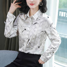 Fashion Clothing Long sleeve 2021 New Print Silk Shirt Button Up Satin Vintage Blouse Women Female Loose Blouse Shirts 625E 2024 - buy cheap