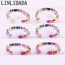 3Pairs, Rainbow Earrings Studs 2019 Colorful Jewelry Fashion CZ Party Earrings Circle Zirconia Trendy for Women 2024 - buy cheap