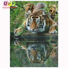 Pintura de animais com diamantes dpf, pintura completa em ponto cruz com diamantes e sombra de tigre, arte em mosaico 2024 - compre barato