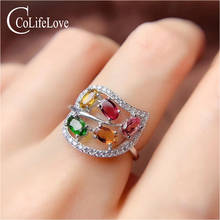 CoLife Jewelry 925 Silver Leaf Ring for Daily Wear 5 Pieces Natural Tourmaline Ring Fashion Silver Ring with Gemstone 2024 - купить недорого