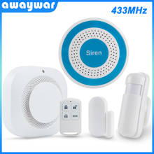 Awaywar 433MHz Wireless Security Burglar Alarm System strobe siren kit PIR Motion/Door Sensor Fire Smoke Detector for Smart Home 2024 - buy cheap
