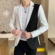 Модный Цветной блейзер в стиле пэчворк, мужская одежда 2021, простой Универсальный облегающий деловой Повседневный пиджак на одной пуговице, уличная одежда 2024 - купить недорого