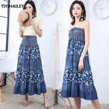TIYIHAILEY Free Shipping Fashion Long Maxi A-line Skirts Women High Waist Summer Denim Cotton Thin Lace-up Flower Skirts Spring 2024 - buy cheap