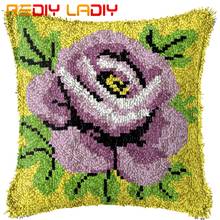 Latch Hook Cushion Purple Flowers Pre-Printed Canvas Cushion Cover Acrylic Yarn Crochet Pillow Case Hobby & Crafts Home Decor 2024 - buy cheap