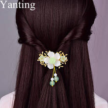 Yanting clipe de cabelo personalizado vidro esmaltado flor luz verde calcedônia pedra cabeça joias acessórios de casamento joias 0167 2024 - compre barato