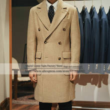 Мужское двубортное приталенное шерстяное пальто с пиковым отворотом, длинная верхняя одежда, тренчкот из твида, официальный Блейзер по индивидуальному заказу, 2021 2024 - купить недорого