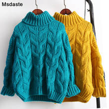 Suéter pulôver feminino de malha grossa, para inverno 2019, casual, de malha, grande, suéter quente 2024 - compre barato