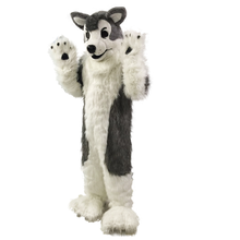 Cinza lobo husky cão fursuit mascote traje de pele longa cosplay festa fantasia vestido roupas promoção carnaval dia das bruxas natal adultos 2024 - compre barato