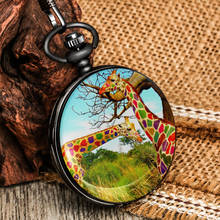 Reloj de bolsillo para hombre, con diseño de Animal, cebra, jirafa colorida, esfera grande, aleación lisa, tapa abatible, colgante, alta calidad 2024 - compra barato
