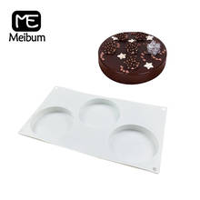 Meibum-Molde de silicona de 3 cavidades para pastel, Muffin de disco redondo, Fondant, Chocolate, pastelería, Mousse, postre, herramientas de cocina para hornear 2024 - compra barato