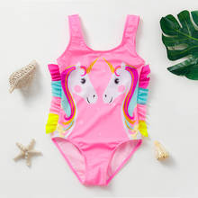 Bañador de una pieza para niñas, traje de baño con estampado de unicornio, arcoíris, volantes, trajes de baño para niñas 2024 - compra barato