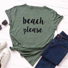 Fashion Beach Letter Print T Shirt Women 100% Cotton O Neck Summer T-Shirt Tops Casual Pink Tshirt 2024 - buy cheap