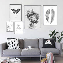 Nordic Poster Black And White Feather Painting Butterfly Posters And Prints Abstract Art Wall Pictures For Living Room Unframed 2024 - buy cheap