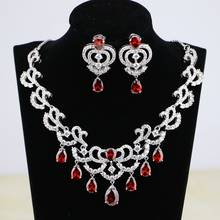 Water Drop Red Cubic Zirconia White CZ Silver 925 Jewelry Set For Women Wedding Earrings Necklace/Earrings 2PCS 2024 - buy cheap