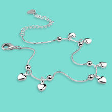 New 925 Sterling Silver Female Anklet Simple Heart-Shaped Pendant Ankle Bracelet Silver Chain Summer Popular Beach Jewelry Gifts 2024 - buy cheap