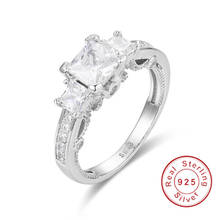 Anel de prata esterlina 925, anel clássico quadrado com três pedra simulada, anel de casamento para mulheres, joia, presente, tamanhos 5 a 10 2024 - compre barato