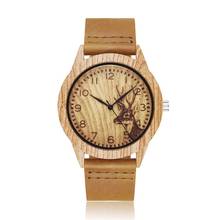 Gorben-Reloj de imitación de madera para hombre y mujer, pulsera informal de cuarzo con correa de cuero, regalos 2024 - compra barato