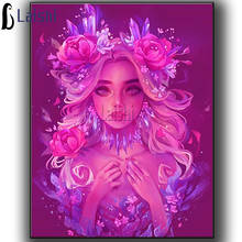 5d artesanal cheio de diamante pintura de flor fada beleza menina ponto cruz kits de diamante mosaico bordado retrato decoração de casa 2024 - compre barato