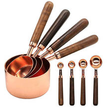 8pcs Measuring Cups Spoons Set Walnut Handle Stainless Steel Plated Copper Metal Measuring Scoop Baking Kit Kitchen Accessories 2024 - buy cheap