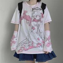 Japanese summer cartoon y2k casual gothic tees hip-hop letter y2kUlzzang short-sleeved casual Vintage crop tops Harajuku T-shirt 2024 - buy cheap