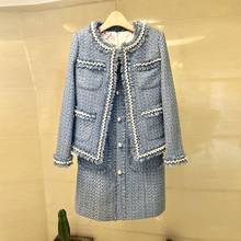 Traje pequeño de tweed para mujer, chaqueta de perlas a la moda, vestido de dos piezas de aceite de buena calidad, otoño e invierno, 2021 2024 - compra barato