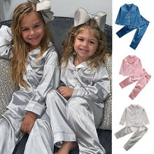 Conjuntos de pijamas Unisex para bebés y niños de 1 a 7 años, conjunto de pijamas de satén de manga larga, ropa de dormir de color rosa y azul plateado 2024 - compra barato