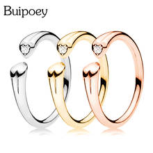 Buipoey anel de coração de alta qualidade, moderno, cor de prata, ouro rosa dourado, strass, anel de casamento, masculino, feminino, casal 2024 - compre barato