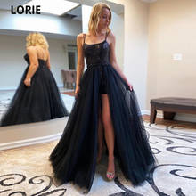 LORIE-Vestidos de Noche negros con lentejuelas, vestido Formal de fiesta de graduación con tirantes finos, tren para quitar, espalda abierta, belleza para desfile 2024 - compra barato