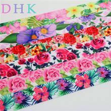 DHK-Cinta de grogrén con estampado de flores rosas, accesorio para el pelo, diadema, decoración, bricolaje, 7/8 pulgadas, 5 yardas, 22mm, E1218 2024 - compra barato
