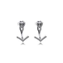 New Valentine's Day Sparkling Wishbone Heart Stud Earrings for women 925 Sterling Silver earring silver 925 brincos fine jewelry 2024 - buy cheap