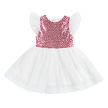 Vestido de princesa de retales para niñas de 1 a 6 años, manga con mosca, cuello redondo, lentejuelas, perla, tul de una pieza 2024 - compra barato