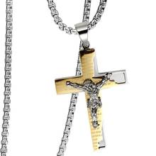 Colar rolo com pingente de cruz de jesus, joia da moda para homens e mulheres, em aço inoxidável, cor de prata, 3mm 2024 - compre barato