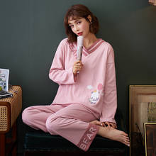 Otoño puro de algodón de las mujeres conjunto pijama dibujos animados Pijamas de manga larga dulce Casual mujer suave ropa de talla grande 4XL mujer Pijamas 2024 - compra barato