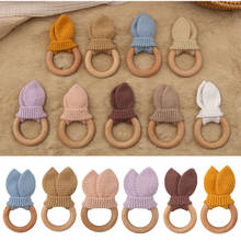 OOTDTY BPA Free Wooden Baby Teether Crochet Bunny Ear Wood Rattle Toy Neborn Baby Stroller Gym Teething Toy Educational Toys 2024 - buy cheap