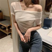 Women Short Sleeve T-shirts Knitting Top Tees Sexy Off-Shoulder Slim Summer Ladies Tee Shirt 2024 - buy cheap