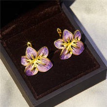 Purple Flower Women's Earrings Zircon Delicate Engagement Wedding Jewelry Valentine's Day Gift Jewelry Wholesale 2024 - buy cheap