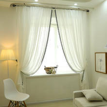 Cortina de linho branco personalizada com contas, cortina de tule de linho de algodão de cor sólida para sala de estar quarto voile cortina para janela 2024 - compre barato