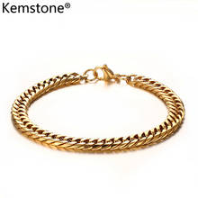 Kemstone pulseira estilosa de ouro, de aço inoxidável, com corrente, presente de joias para homens 2024 - compre barato