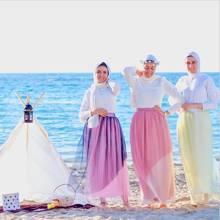 Fake two pieces Rainbow gradient pleated muslim skirt female stretch knit pleated skirt full length muslim skirt F1903 wholesale 2024 - buy cheap