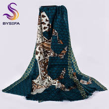 [BYSIFA] Dark Green Ladies 100% Wool Scarf Shawl New Winter Warm Pure Wool Long Pashmina Scarves Luxury Brand Women Neck Scarves 2024 - buy cheap