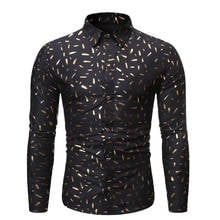 Camisa masculina estampa bronze preta, camisa sexy para homens slim fit, casual, com botões, para festa de casamento, xxl, 2021 2024 - compre barato