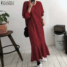 Vintage Ruffle Dress Women Autumn Check Sundress 2021 ZANZEA Casual Long Sleeve Palid Maxi Vestidos Female V Neck Robe  2024 - buy cheap