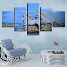 Canvas Paintings Home Decor 5 Pieces Fantasy White Horses Sea Crag Wall Art Modular Hd Posters and Prints Animal Pictures Decor 2024 - buy cheap