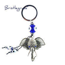 BRISTLEGRASS Turkish Blue Evil Eye Carved Elephant Head Key Chain Ring Holder Keychain Amulet Lucky Charm Pendant Blessing Decor 2024 - buy cheap
