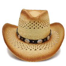 100% Strtaw Women Men Western Sun Hat With Punk Band For Lady Beach Sun Sombrero Cowboy Hat Size 58CM A0020 2024 - buy cheap