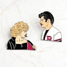Hot Nostalgic movie Lapel brooch Grease Sandy Danny figure icons Enamel Pin metal valentine brooch gifts jewelry for Lovers 2024 - buy cheap