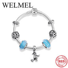 Pulsera con cuentas de Murano azul para mujer, brazalete de plata de ley S925 con letras y flores, regalo de joyería nupcial para boda, novedad 2024 - compra barato